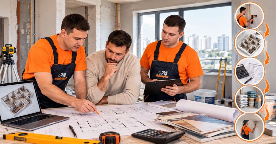Pregatire pentru reparatie Подготовка к ремонту квартиры: основные этапы и порядок работ