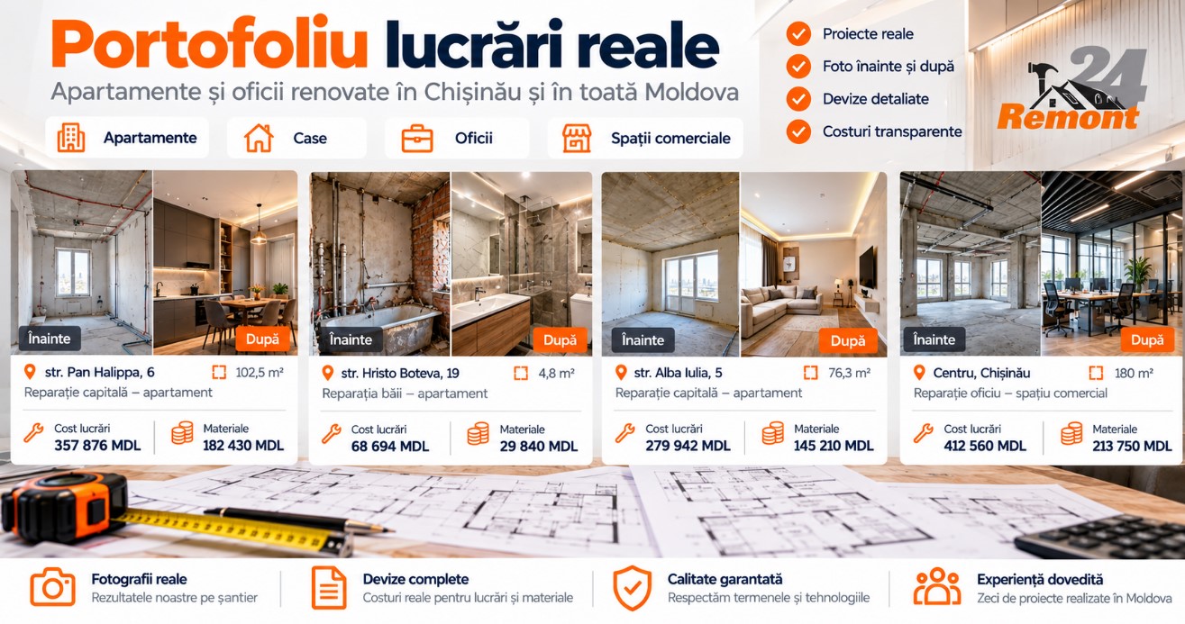 exemple reale de reparatii de apartamente si oficii Lucrările noastre — exemple reale de reparații de apartamente și oficii